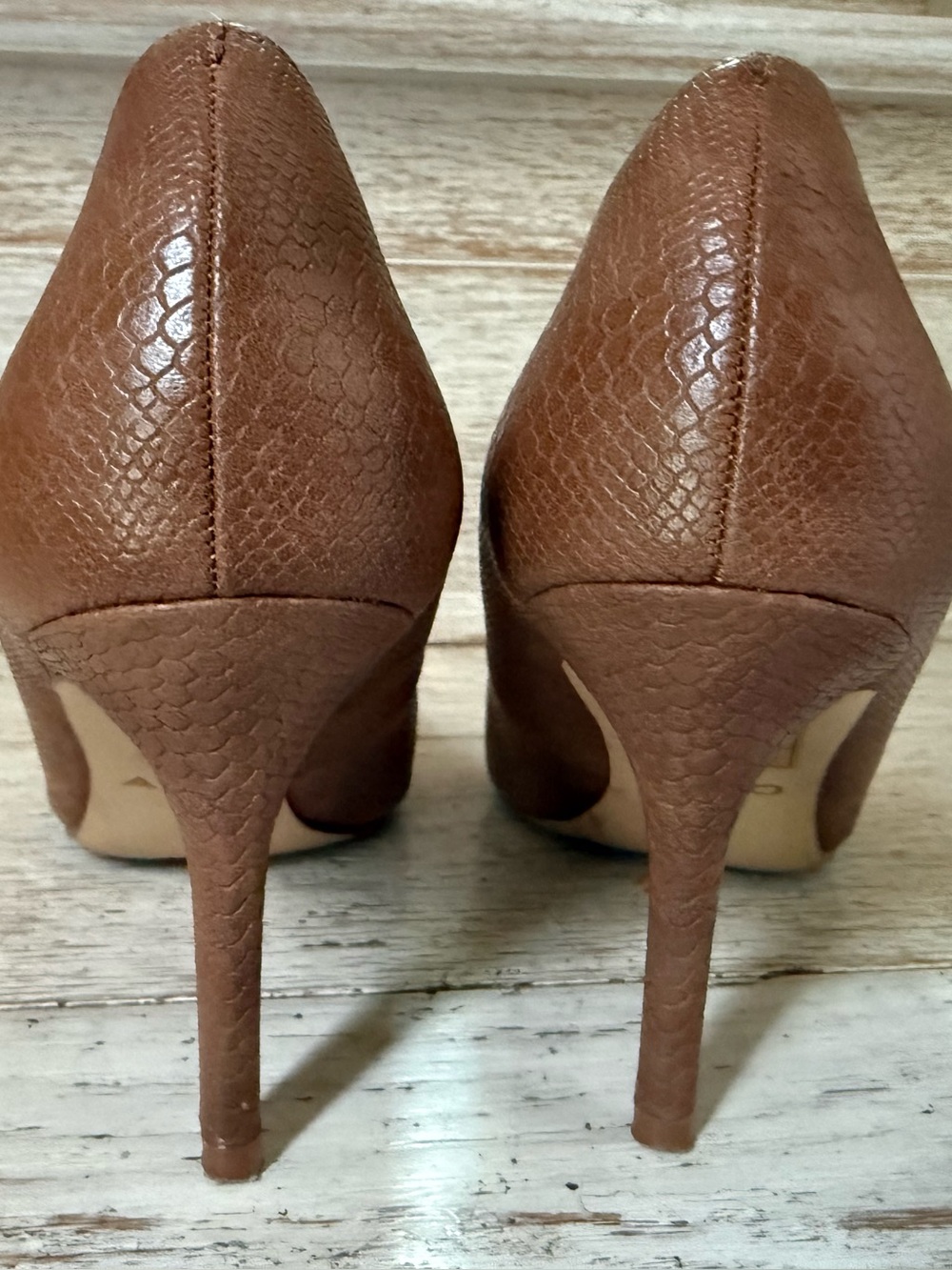 Light Brown Leather Textured Stiletto Pumps - Women's Classic Heel